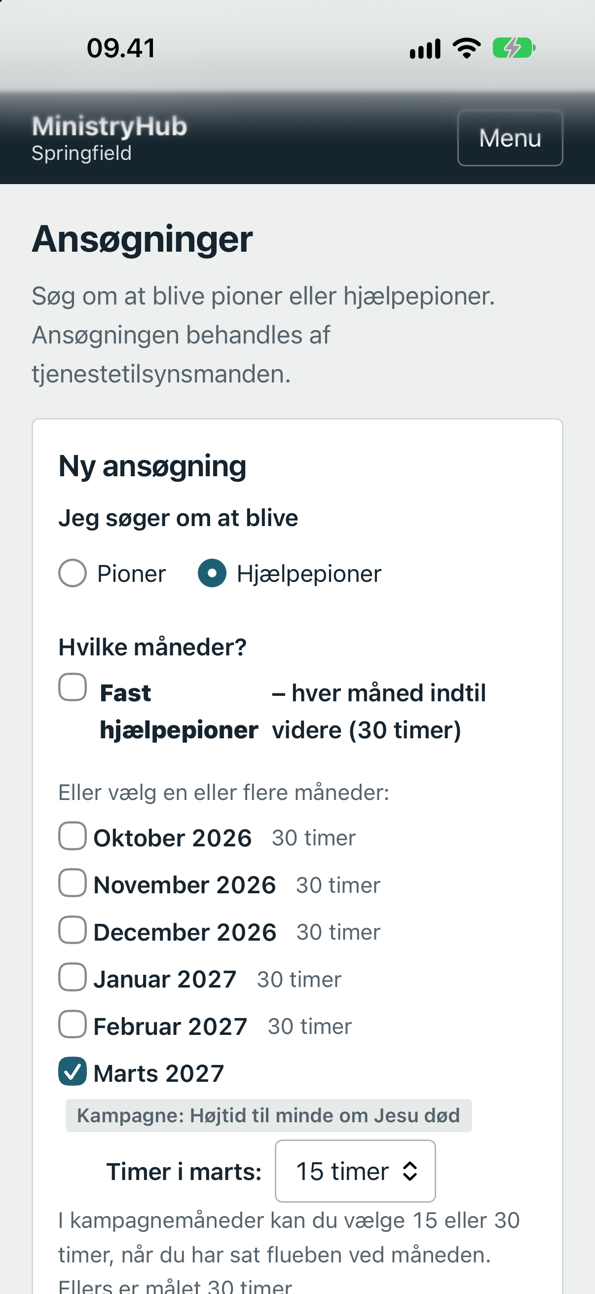 Ansøgning om hjælpepionertjeneste på telefon