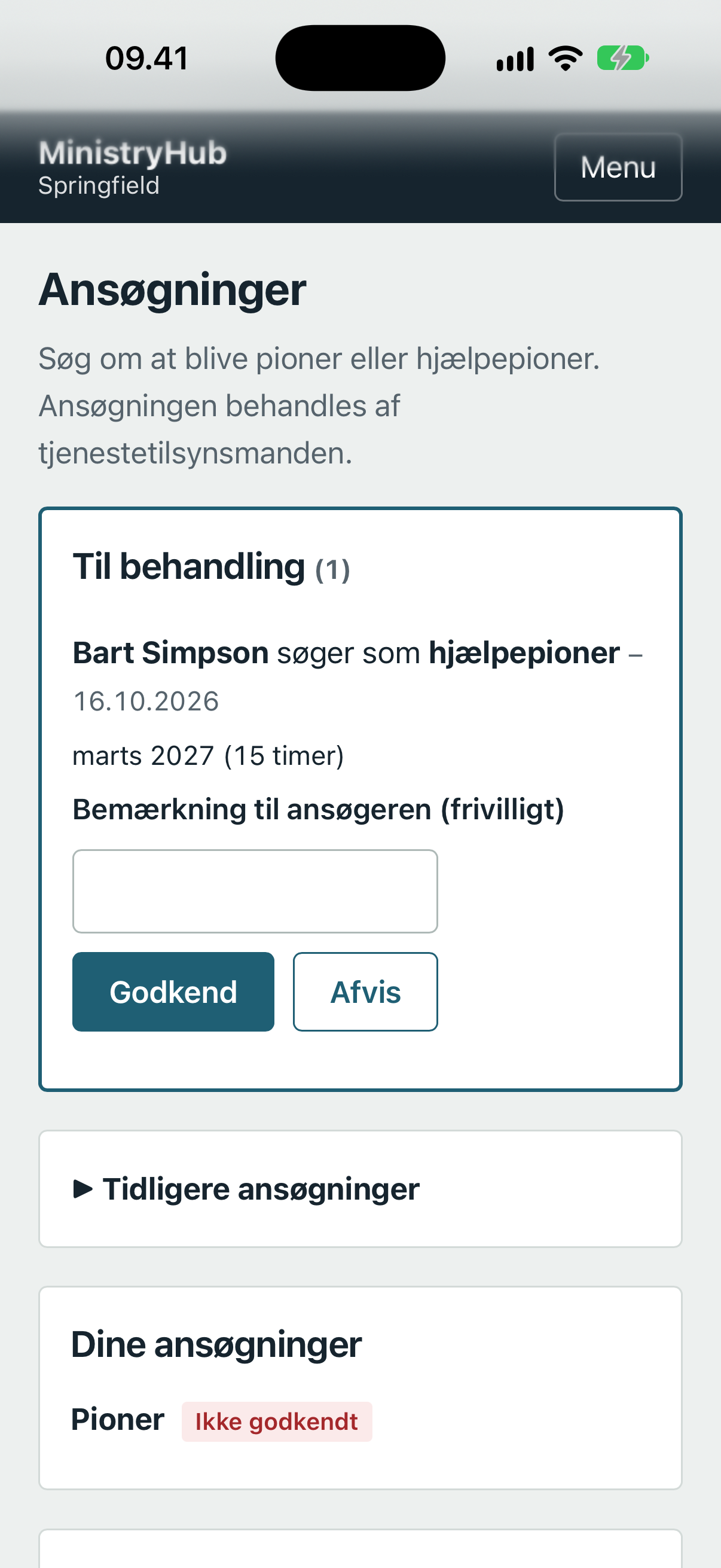Ansøgninger til behandling på telefon