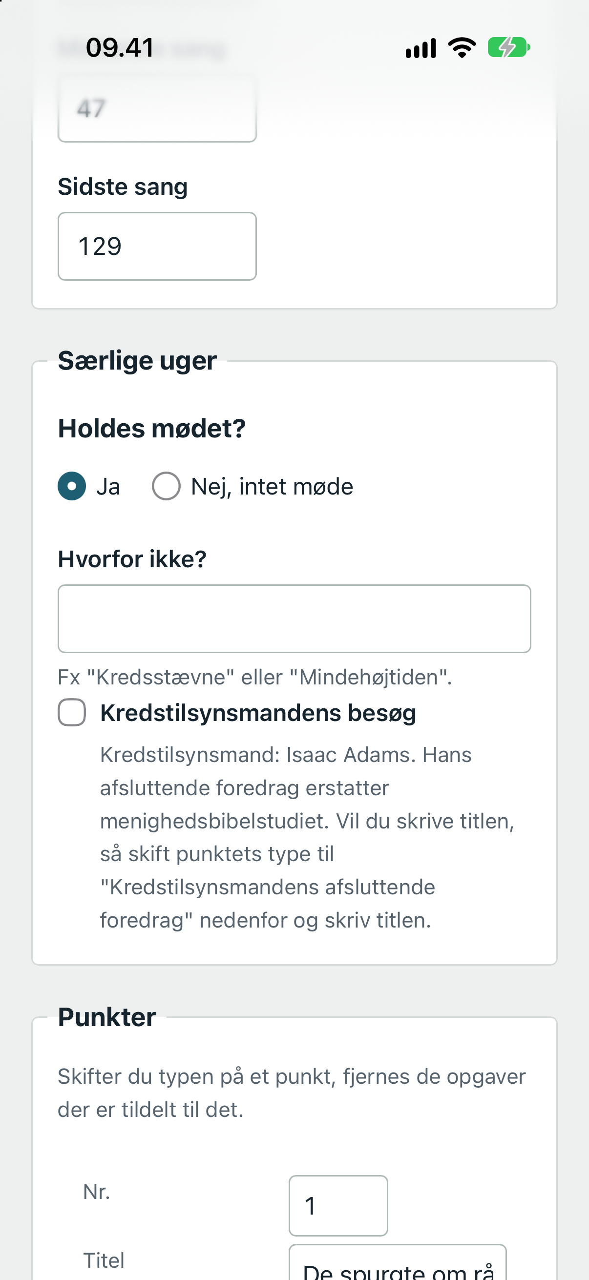 Arrangementer og aflyste møder på telefon