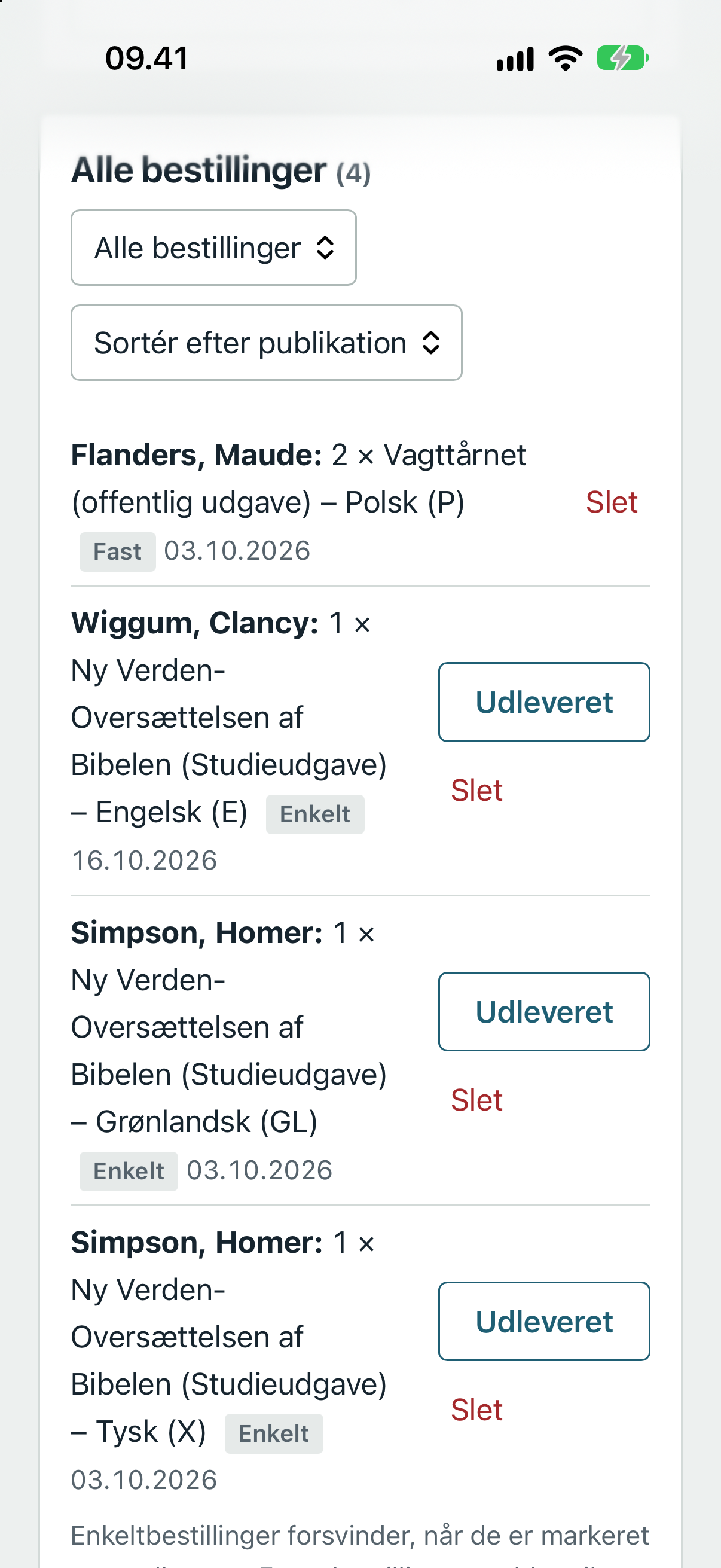 Bestillinger og udlevering på telefon