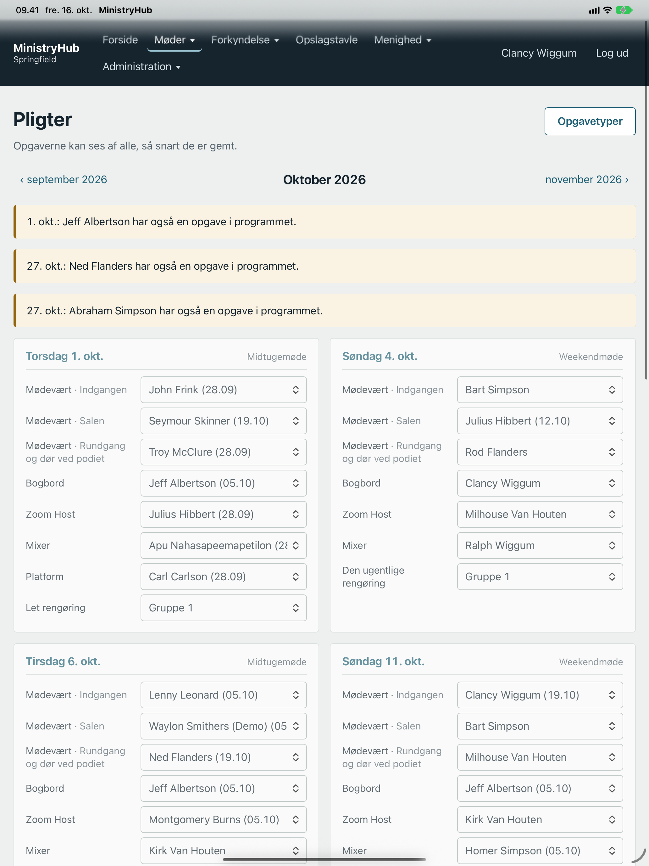Pligter for måneden på tablet