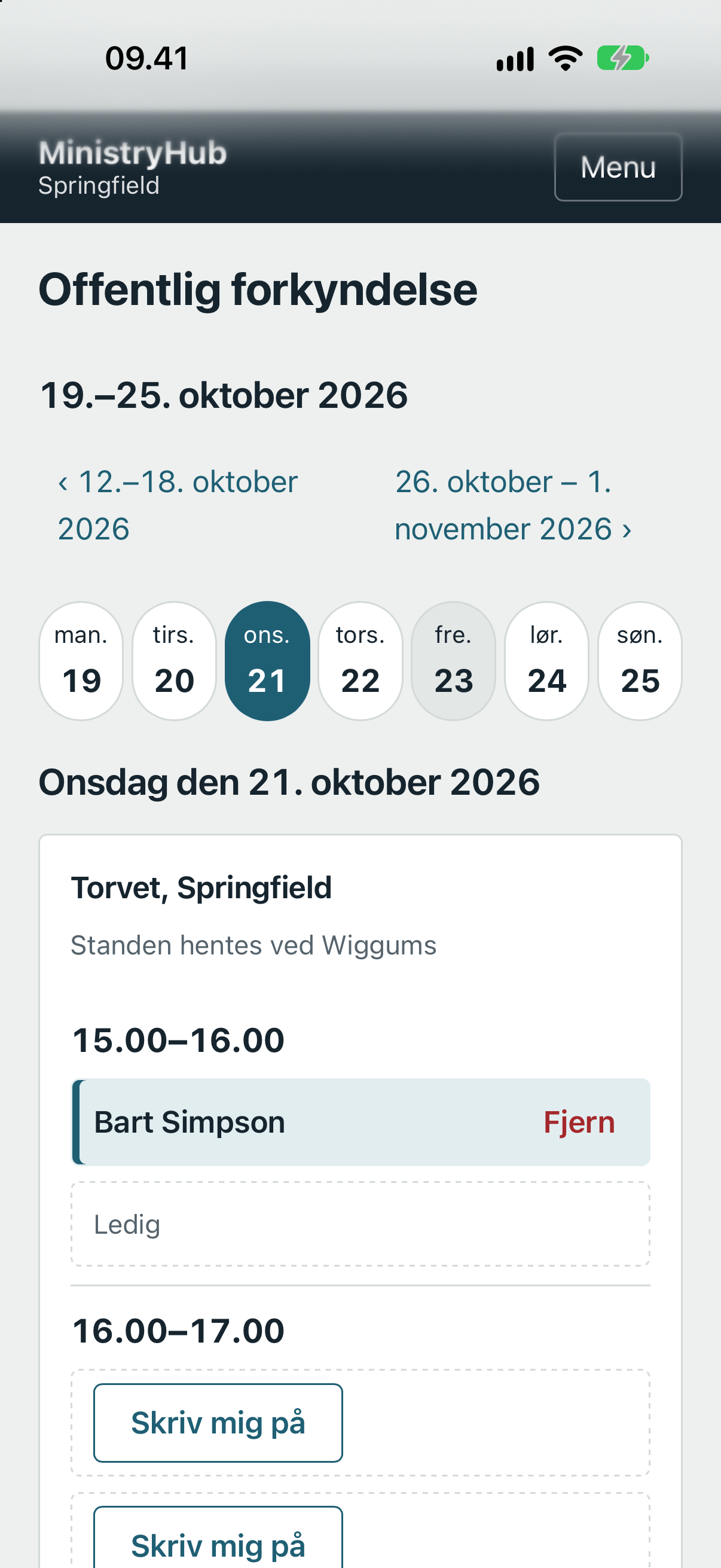 Vagter ved standen på telefon